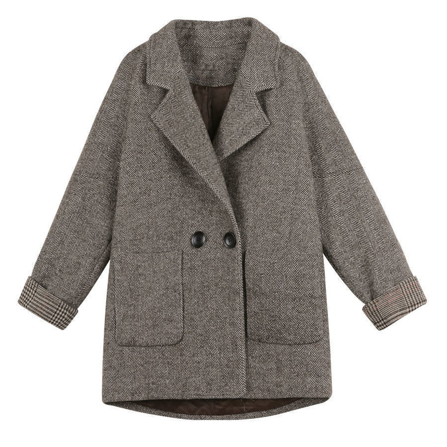 Fashionable British Wool Coat for Women in Autumn and Winter, New Casual Loose Collar Pocket Windproof Jacket for Women