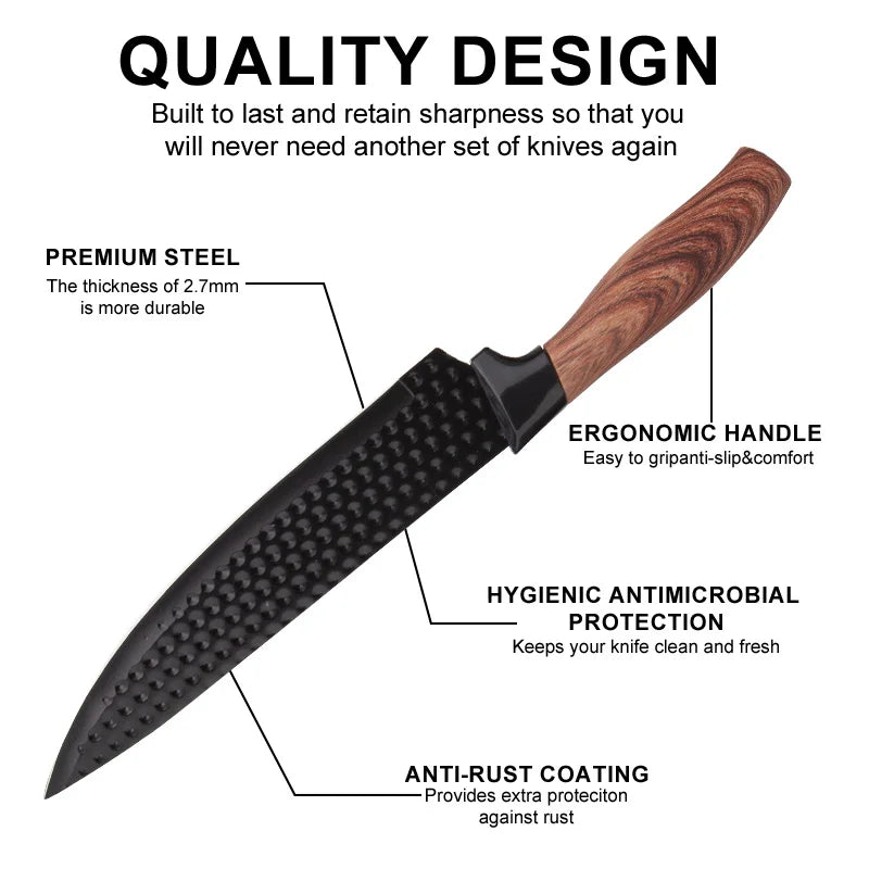 High Quality 9-Piece 3cr13 Stainless Steel Kitchen Knife Set With Wooden Handle Sharp Blade Slicing Knives for Home Restaurant