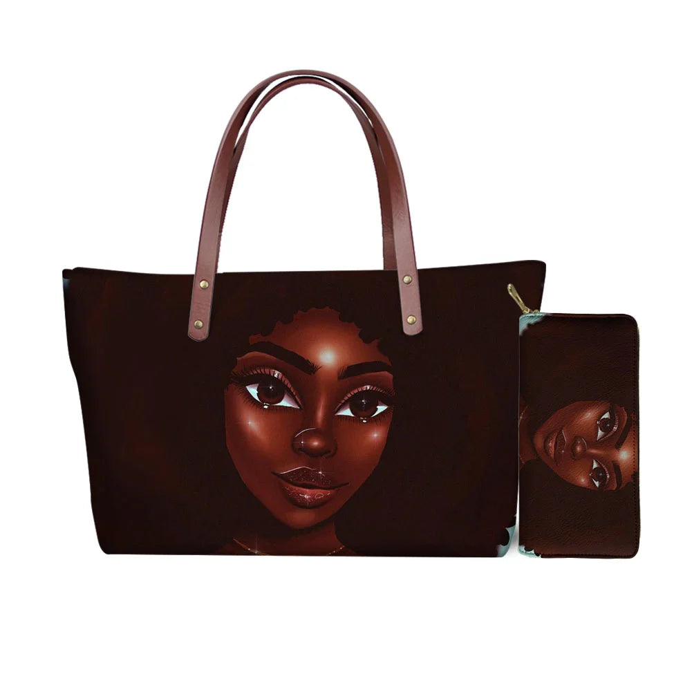 High Quality Latest Custom Pattern Women Hand Bags Black Art African Girls Printed Top Handle Tote Bag Luxury Purse for Ladies