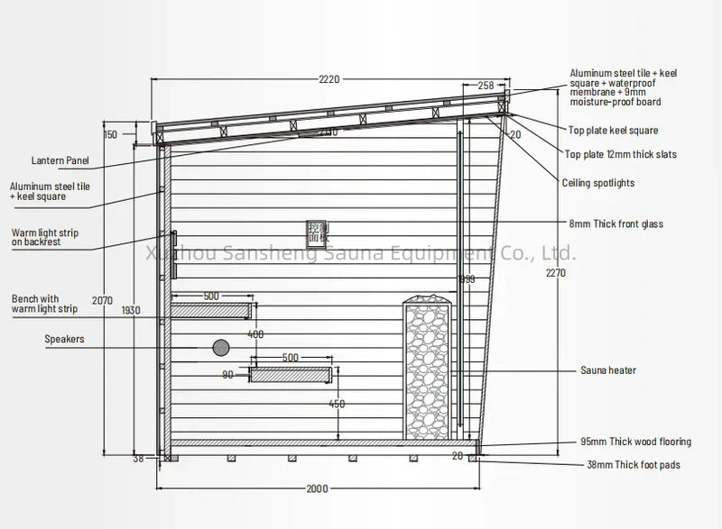 Luxury Outdoor Sauna Room Can Accommodate 4 People ,Outer Hemlock and Inner Red Cedar Accompanied by an Electric Heater