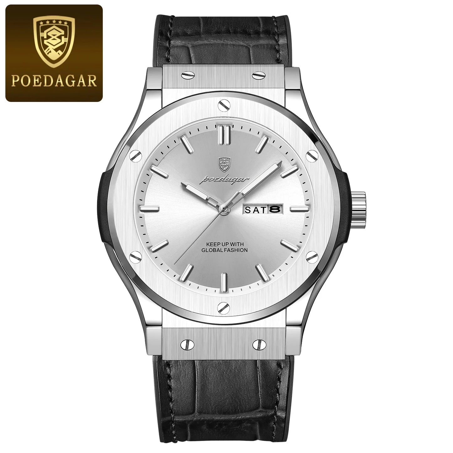 POEDAGAR 952 Brand Name Popular Man Quartz Watch clear Silicone Strap Waterproofing Week Display Simple Business Watch Supplier