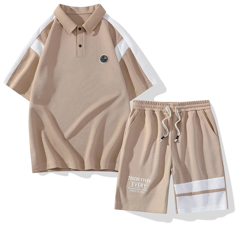 ANZKTN Summer Men's POLO Hoodie Set Trend Loose Student Casual Sports T-shirt