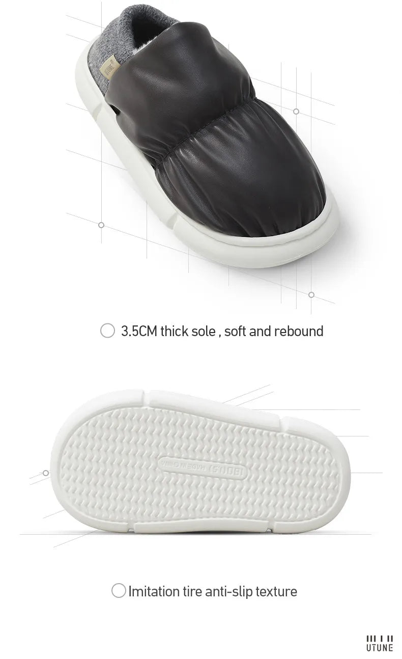 UTUNE Unisex Indoor Warm Plush Slippers Waterproof Lightweight Soft Sole Outdoor Cozy Down Cotton Shoes 2025 Winter New Non-Slip