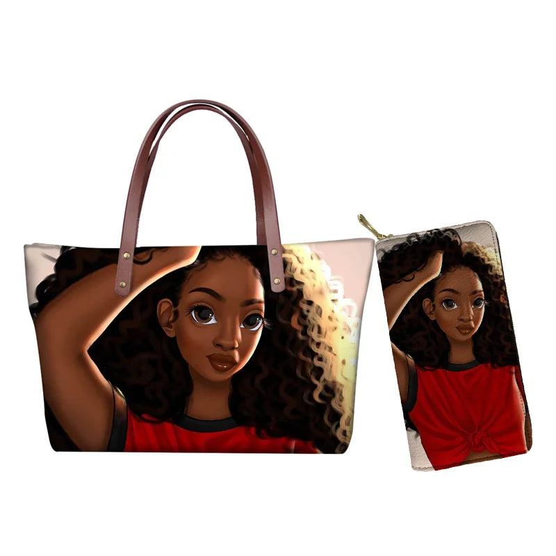 High Quality Latest Custom Pattern Women Hand Bags Black Art African Girls Printed Top Handle Tote Bag Luxury Purse for Ladies