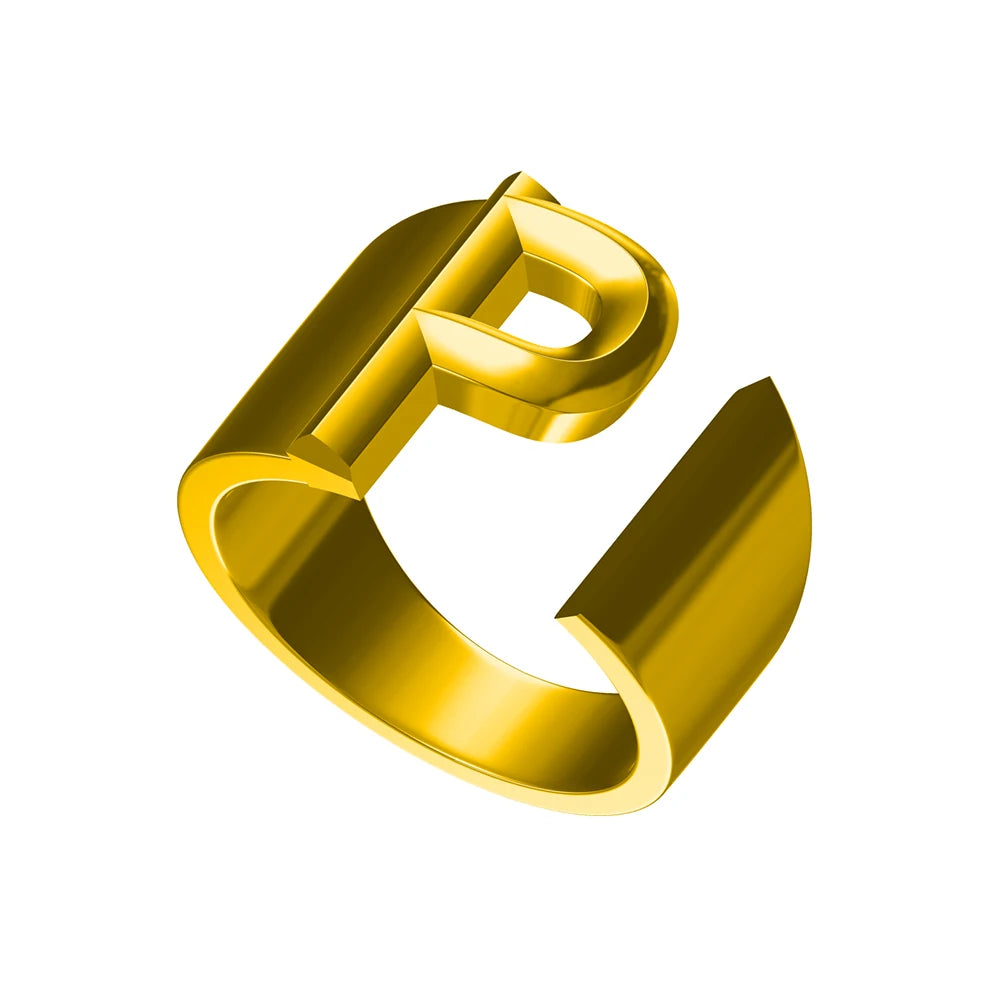 Letter Ring A-Z  26 Capital Letters Plated  Real 18K Gold Opening Adjustable Man Women Fashion Jewelry Rings