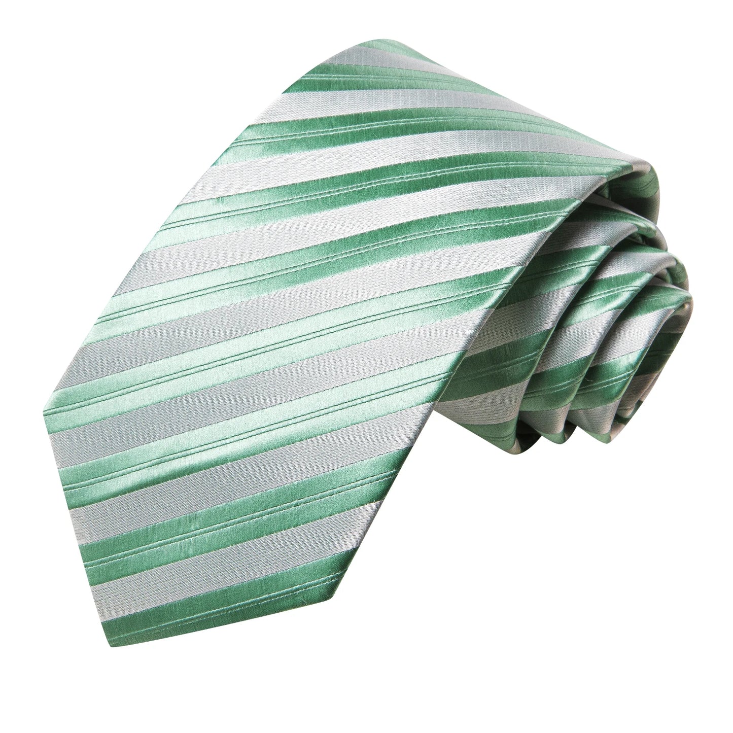 Free Shipping Men's Green Stripe Tie Classic Wedding Necktie and Pocket Square Cufflinks Set
