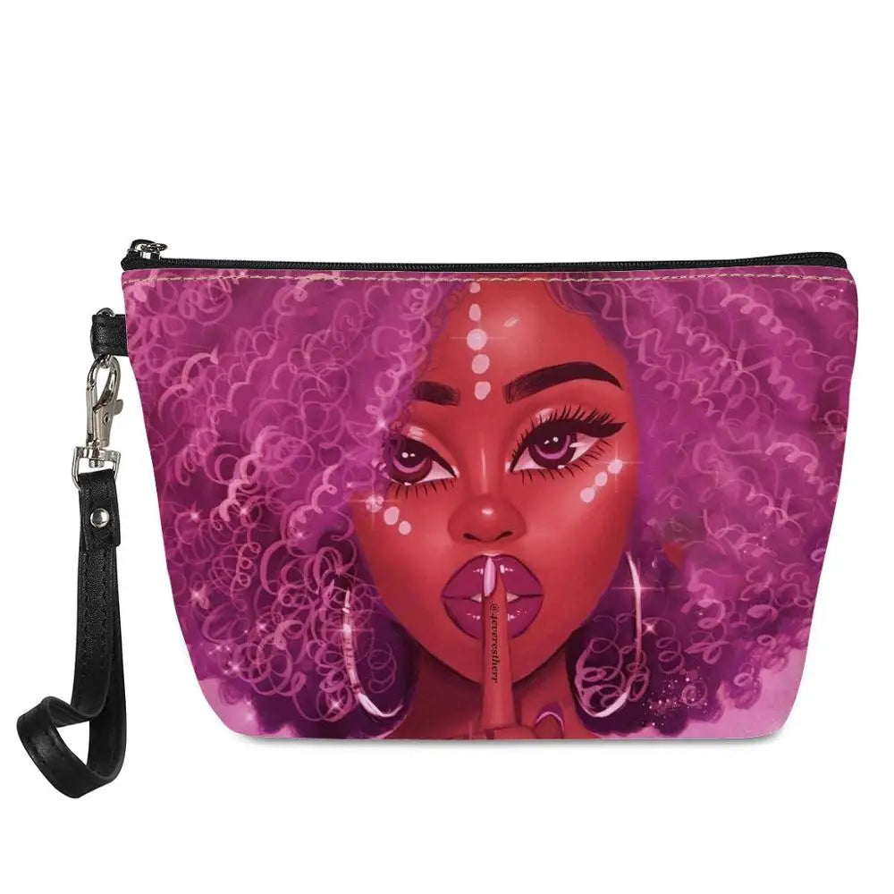 Hot Selling Art African Girl Theme Lightweight Travel Accessories Cosmetic Pouch Zipper Closure Makeup Bags Custom Cosmetic Bag