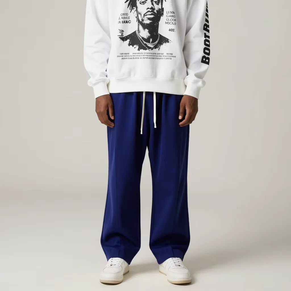 81 Cotton Curved Leg Drawstring Regular Fit Casual Custom Men Sweatpants Baggy and Hoodie Set