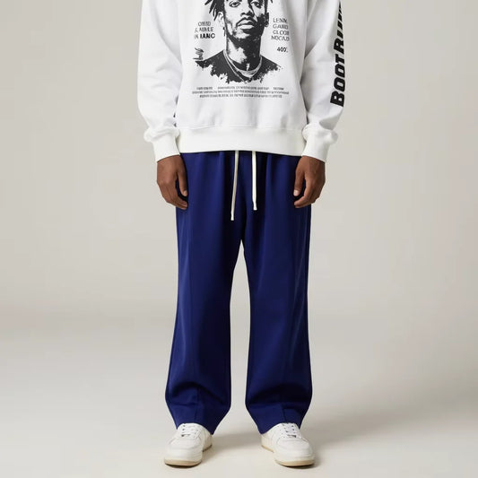 81 Cotton Curved Leg Drawstring Regular Fit Casual Custom Men Sweatpants Baggy and Hoodie Set