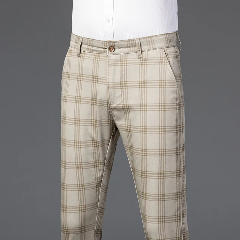 2025 Spring New Men's Plaid Casual Pants Business Fashion Slim Stretch Male Skinny Trousers Brand Clothes 7 Color