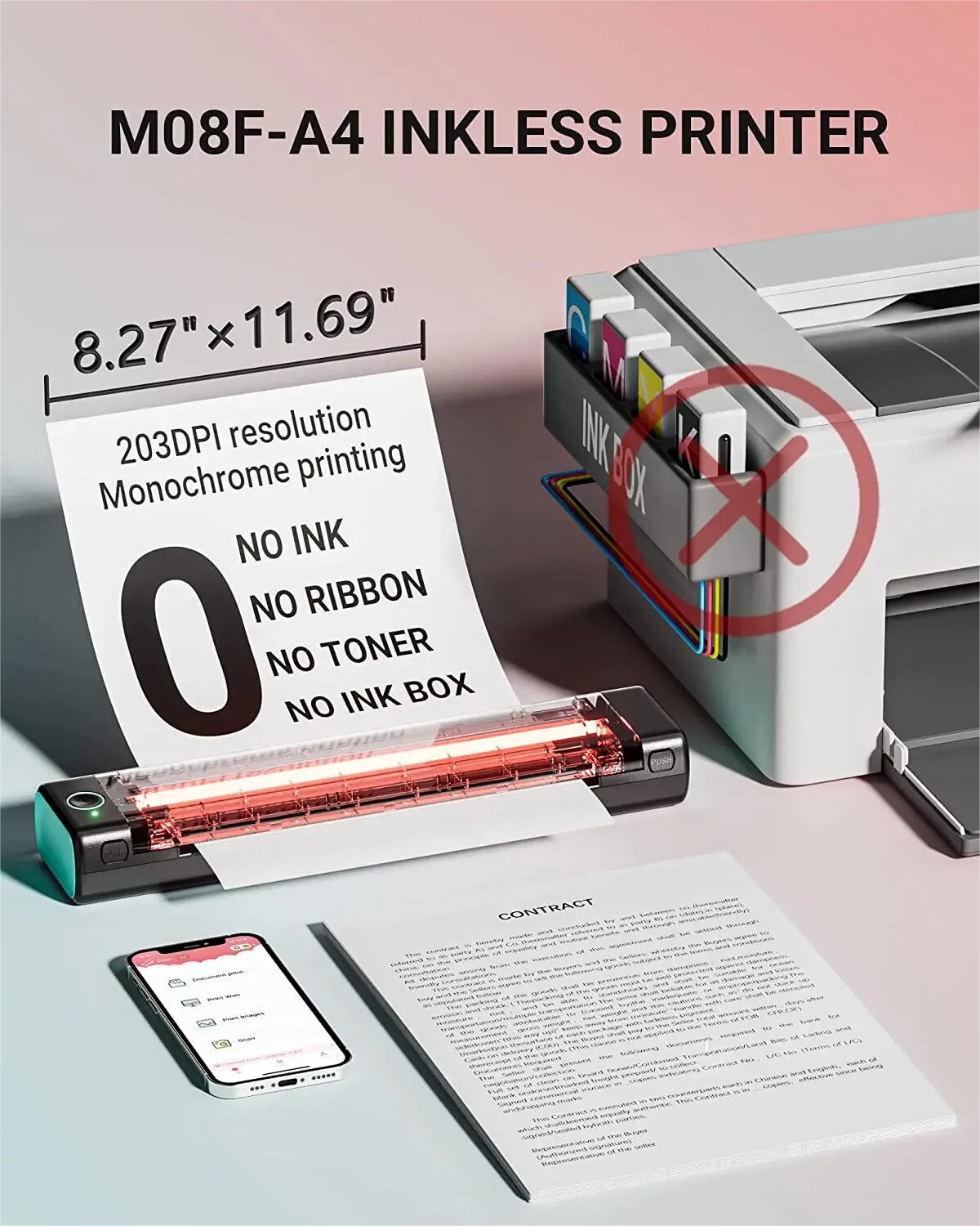 Phomemo Portable Printer Wireless Thermal Printer With Letter Size Paper Contract Printer for Office/PDF/Travel/Home