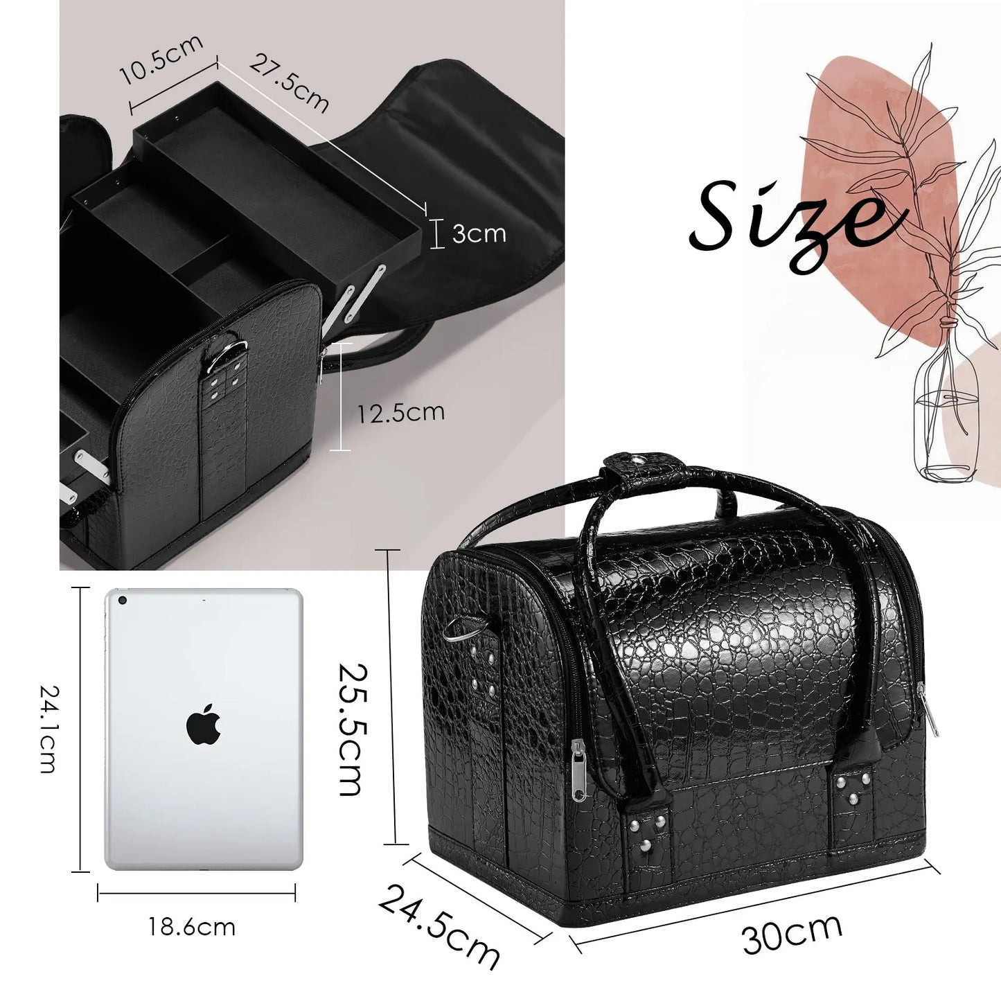 PU Leather Large Capacity Portable Makeup Travel Case Organizer Zipper Closure Luggage Cosmetic Trays Makeup Artist Suitcase