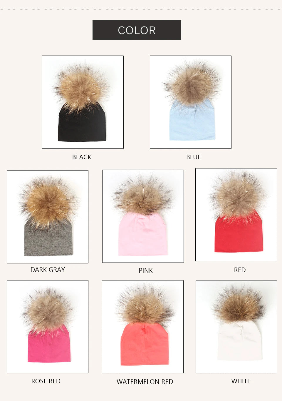 Geebro 0-3 Month Baby Boys Soft Cotton Real Fur pompom Beanies Hats For Newborn Girls Spring Autumn Kids Infants Toddler Hats
