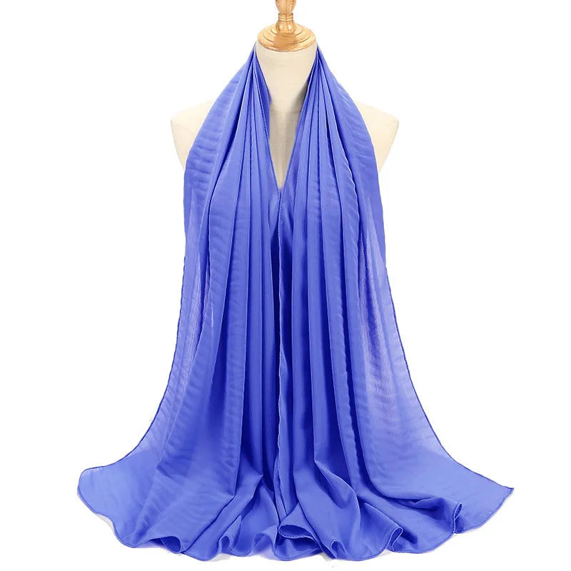 New Design Malaysia Chiffon Hijab Muslim Women Pure Color Crinkle Scarf