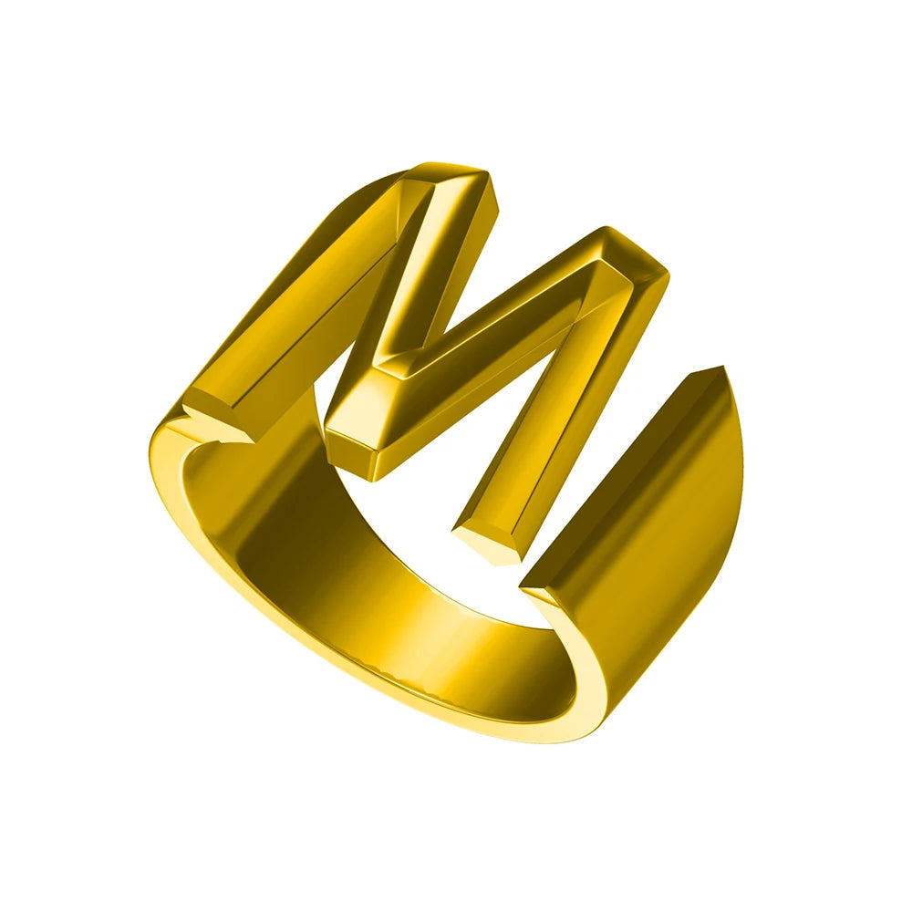 Letter Ring A-Z  26 Capital Letters Plated  Real 18K Gold Opening Adjustable Man Women Fashion Jewelry Rings