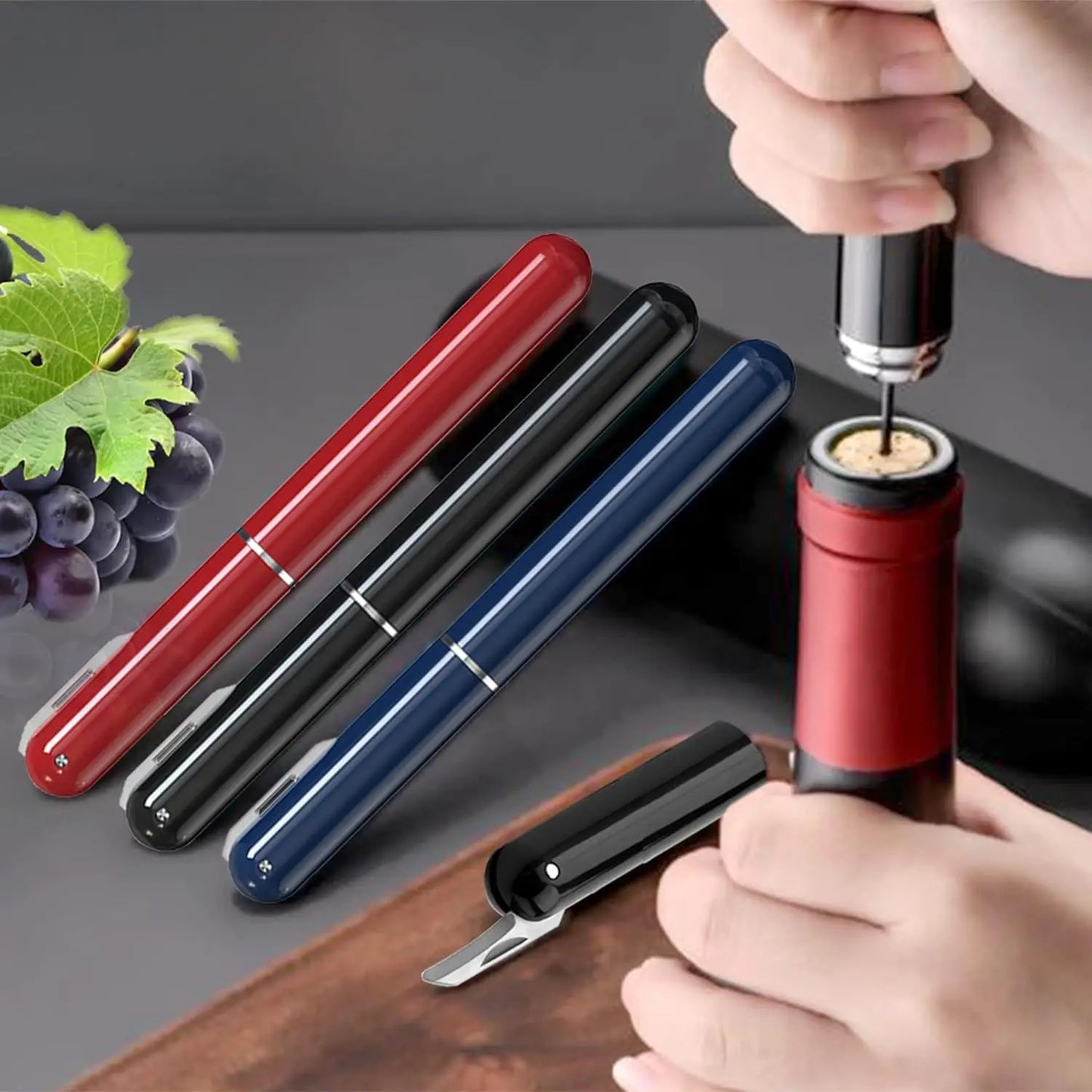 Easy-Open Portable Travel Wine Corkscrew Handheld Wine Cork Remover 2-in-1 Air Pressure Wine Bottle Opener with Foil Cutter