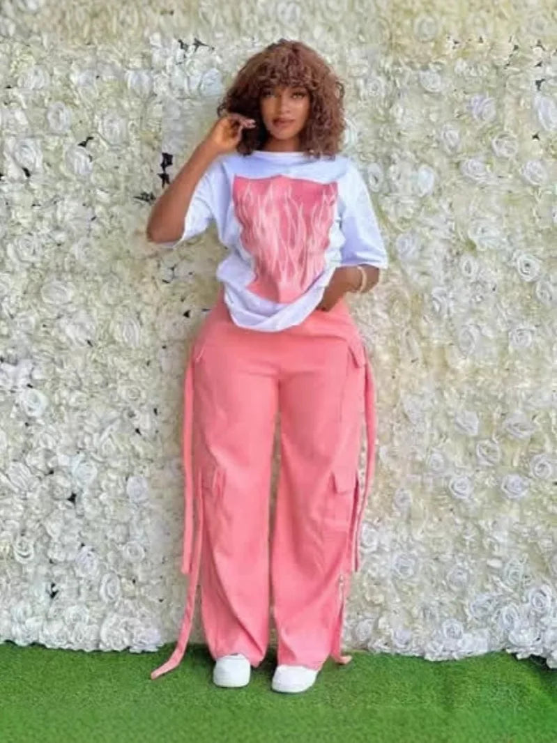 Women's Loose Fit T-Shirt and Pants Wholesale Price Two Piece Set Luxury Clothes for Women
