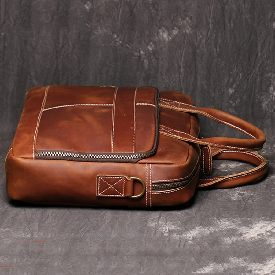 Genuine Leather Laptop Bag Crazy Horse Leather Briefcase Business Tote Bag Cowhide Mens Briefcases for Men Travel Messenger Bags