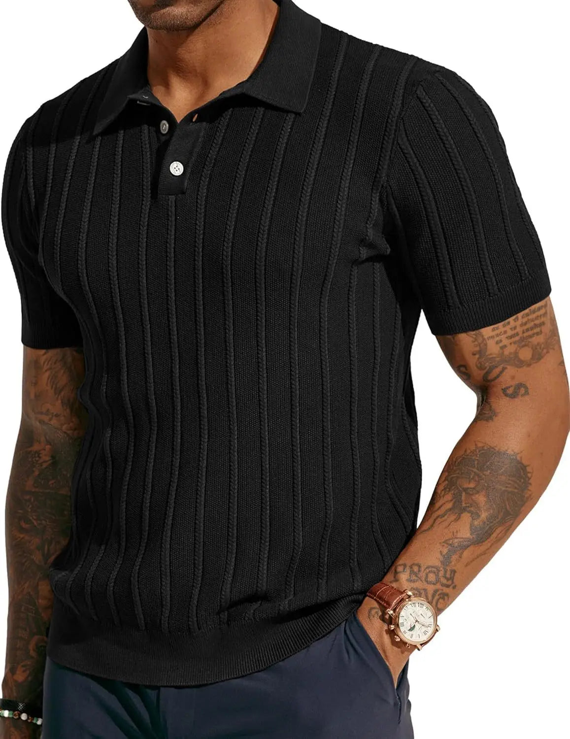 Liu Ming New Products 2025 Fashionable Solid Color Knitted Sweater Casual Short Sleeve Ribbed Knit T Shirt Top for Men