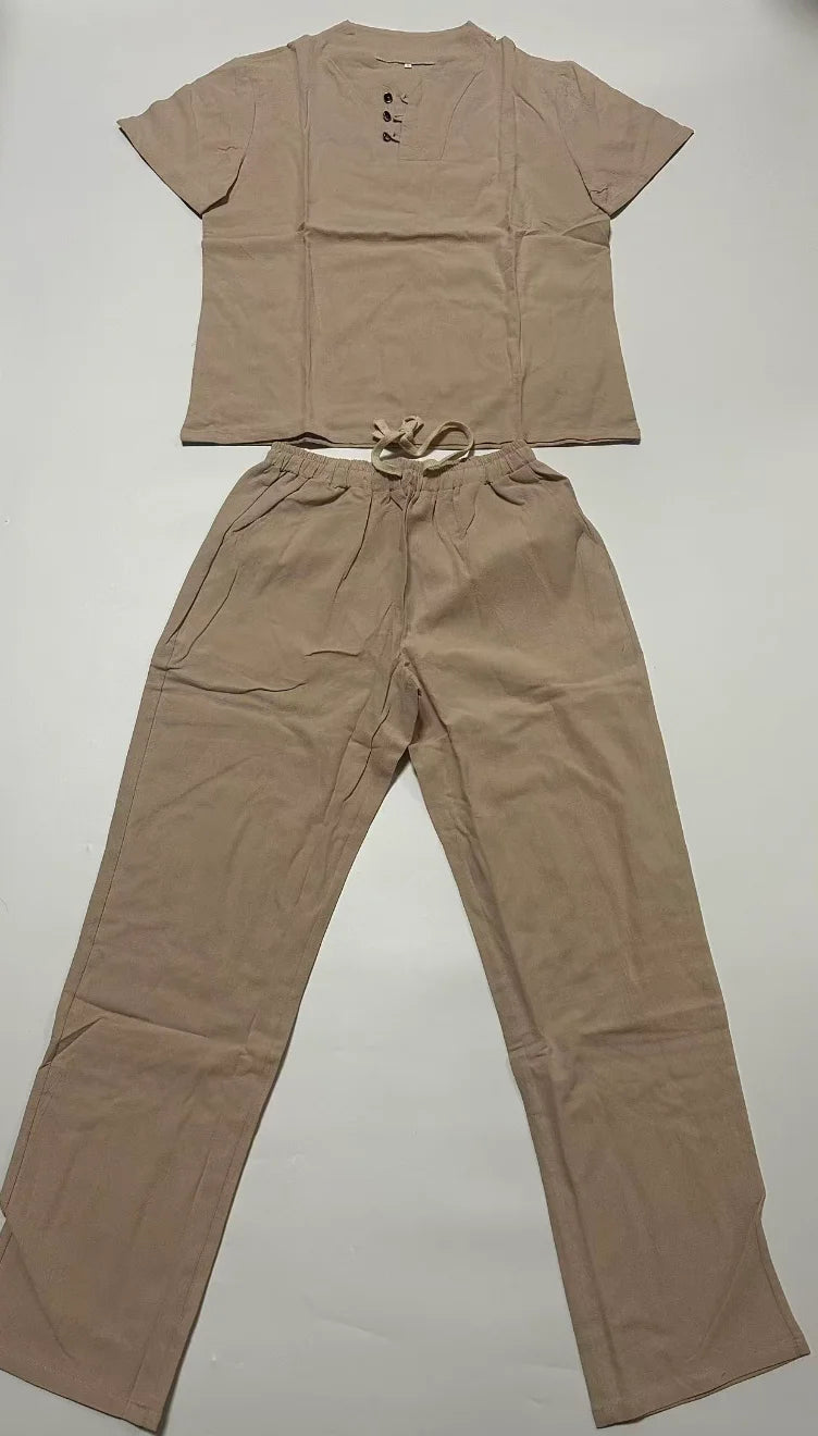 Custom New Fashion Men's Summer Suit - Large Size Chinese Style Loose Retro Casual Two Piece Set with Traditional Design