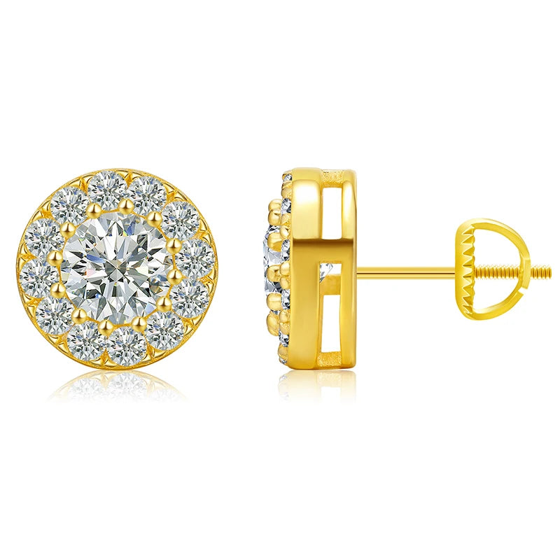 Hip Hop Fashion Men Iced Out Moissanite Earrings 925 Silver Screw Back Diamond Ear Stud With GRA Certificate