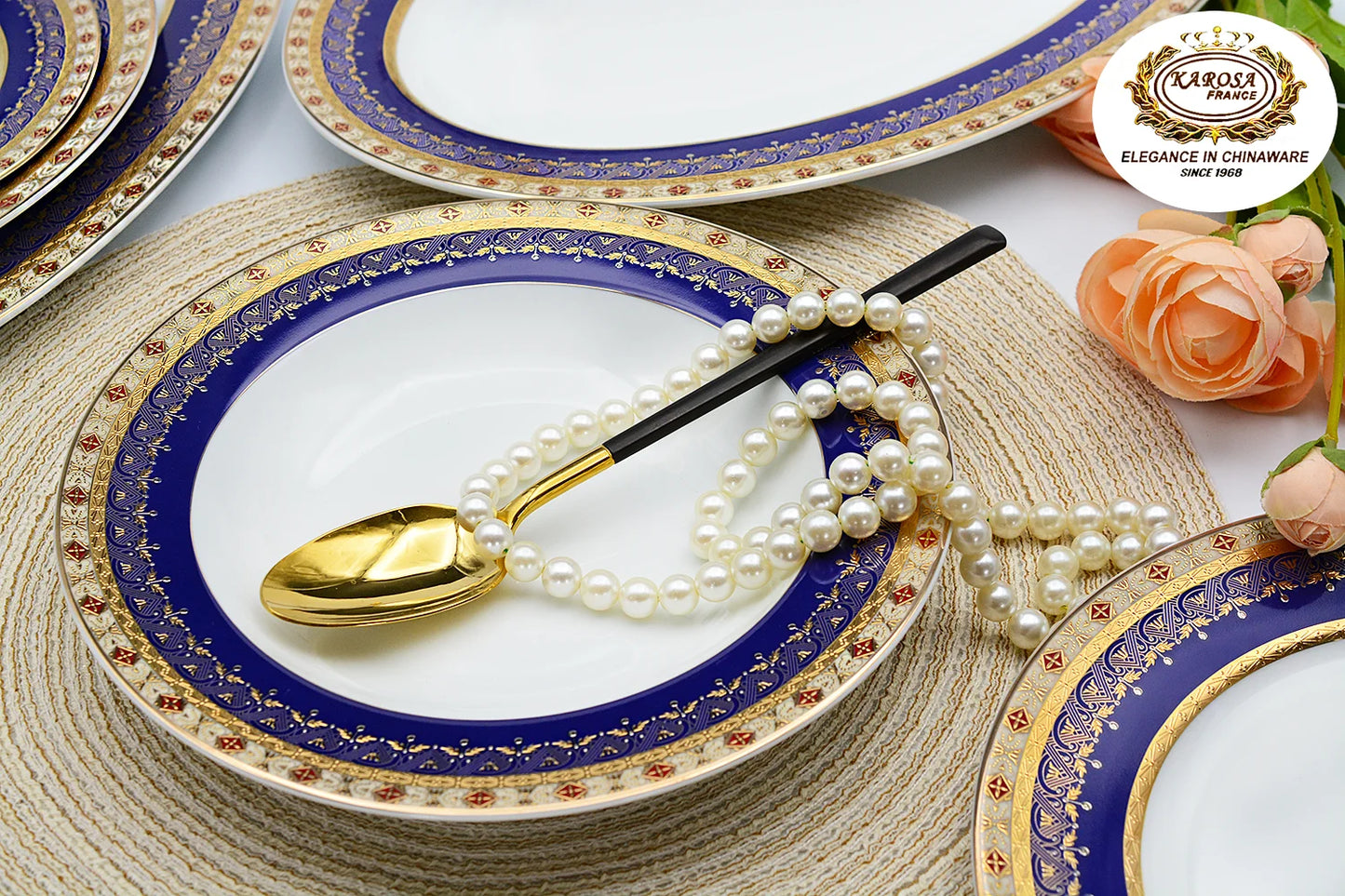 98pcs  Modern Luxury Porcelain Dinner Set With 24k Pure Gold Decoration Embossed Gold Bone Plates Sets Dinnerware