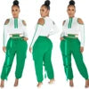 2023 New Summer Fashion Stitching Hollow Out Cold Shoulder 2 Piece Pant Set