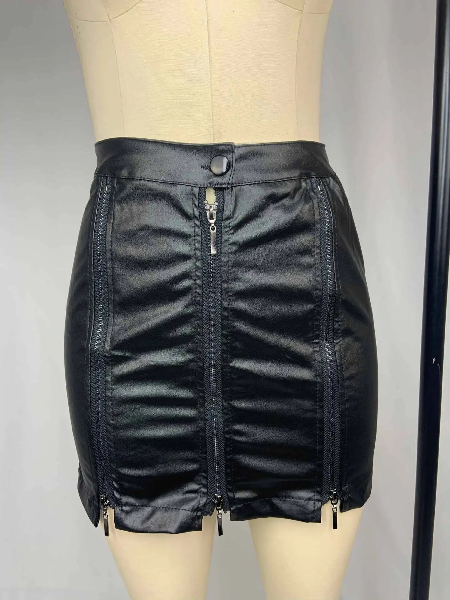 Summer Sexy Club Wear Zipper Hip Skirt Women Sexy Bodycon Mini Dress High Waist Women Plus Size Women Sexy Pu Bodycon Mini Dress