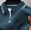Custom Men's Business Solid Color T-Shirts Short Sleeve Lapel Design Summer Office Casual Formal Jacquard Breathable Summer