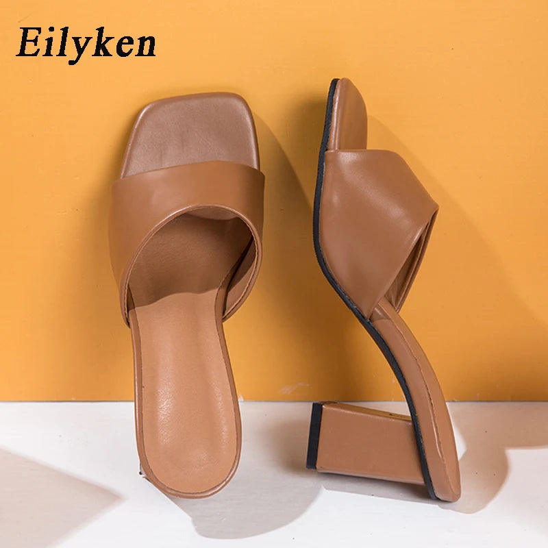 Eilyken Purple Slipper Summer Outdoor Sandal Women Square High Heel Beach Slip On Flip Flop Slides Size 41 42