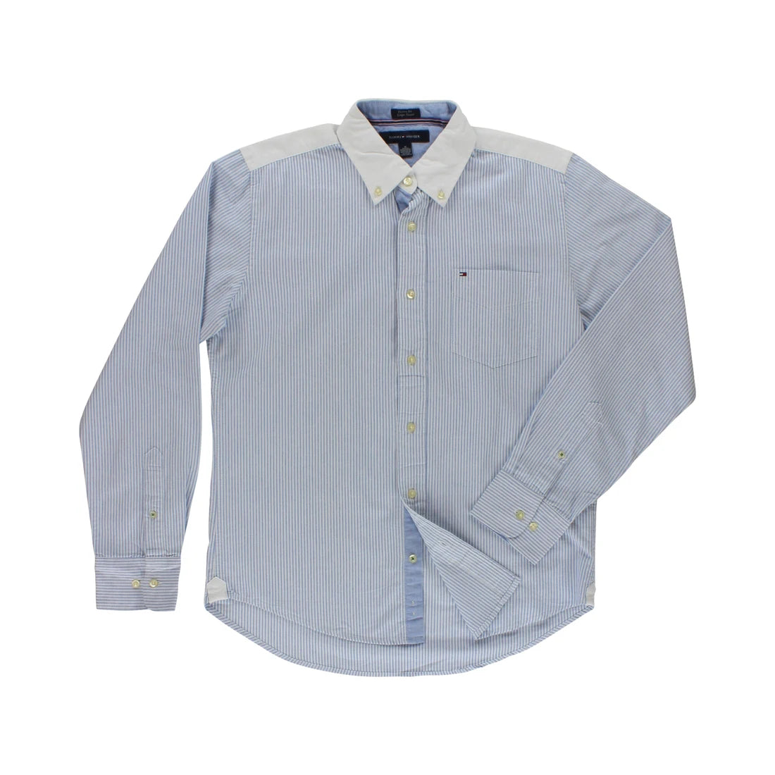 Tommy Hilfiger Men's Collar Striped Button Down Light Blue/White Color: Blue | 100% Authentic
