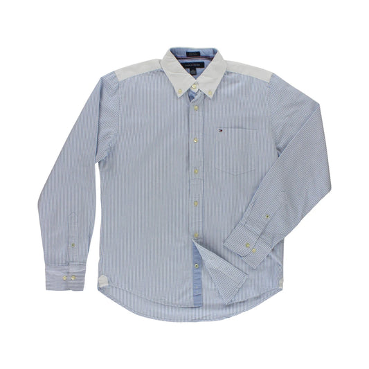 Tommy Hilfiger Men's Collar Striped Button Down Light Blue/White Color: Blue | 100% Authentic