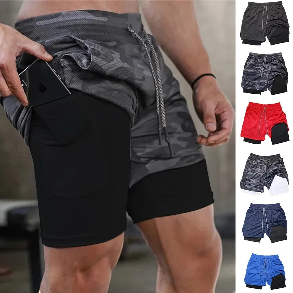 Men's 2-in-1 Camo Quick Dry Yoga and Running Shorts Compression Inner Layer Gym Fitness Jogging Pants