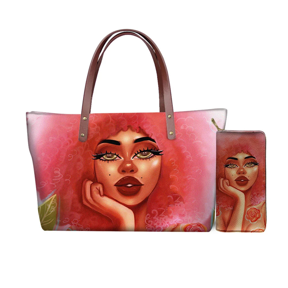 High Quality Latest Custom Pattern Women Hand Bags Black Art African Girls Printed Top Handle Tote Bag Luxury Purse for Ladies