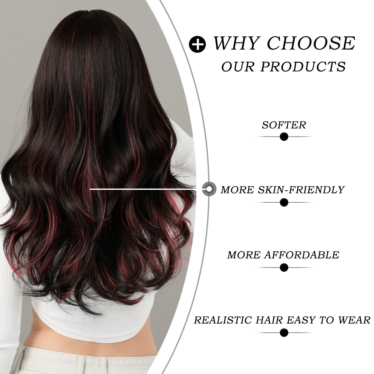 Skunk Stripe Body Wave Long Wavy Synthetic Hair Wig for Women Highlight Synthetic Wig with Bangs Natural Looking Realistic Wig