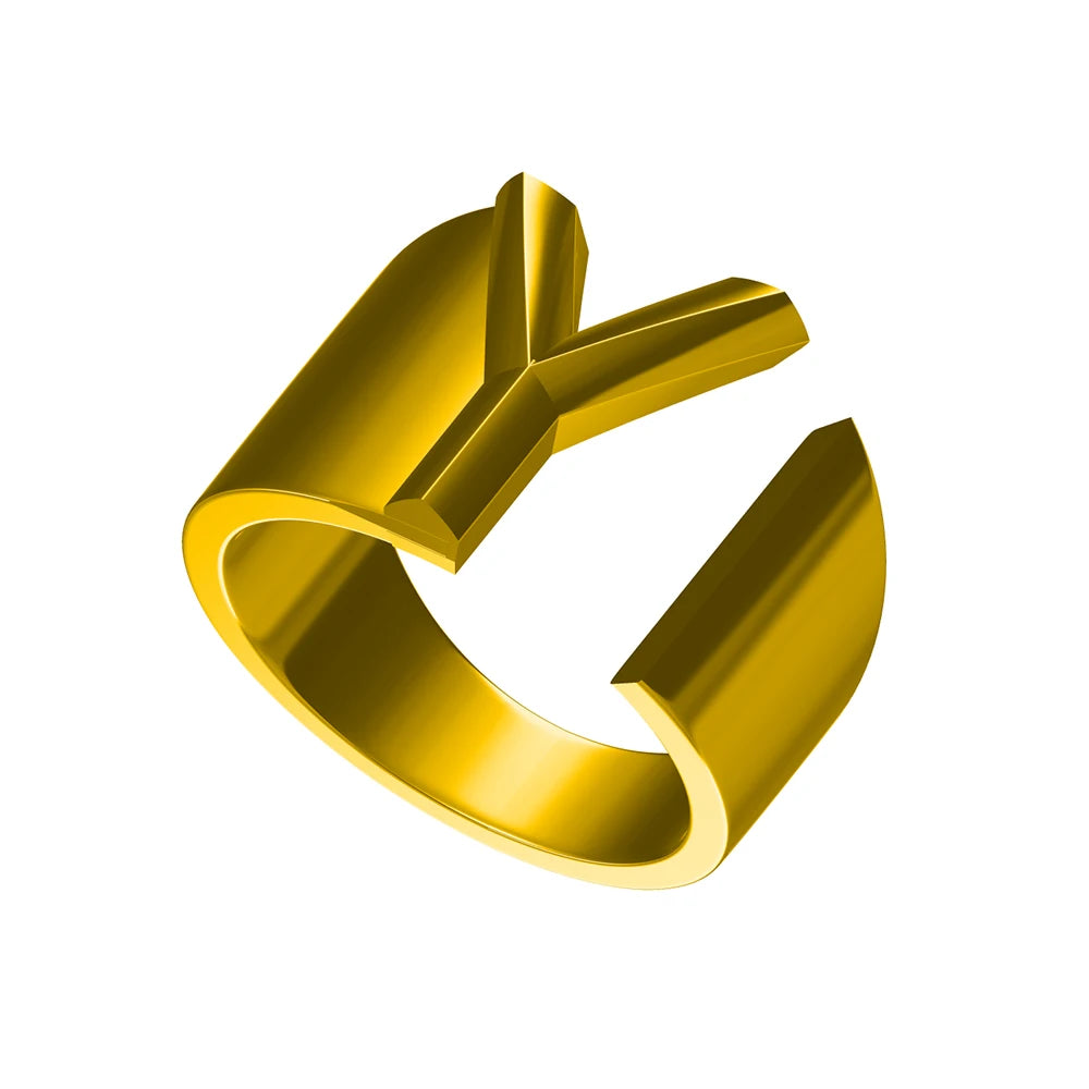 Letter Ring A-Z  26 Capital Letters Plated  Real 18K Gold Opening Adjustable Man Women Fashion Jewelry Rings