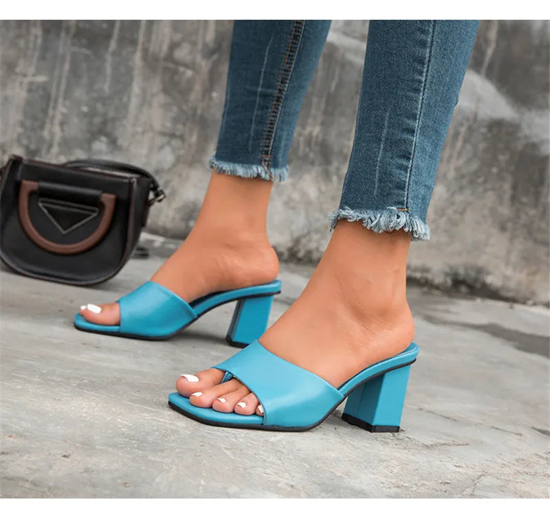 Eilyken Purple Slipper Summer Outdoor Sandal Women Square High Heel Beach Slip On Flip Flop Slides Size 41 42