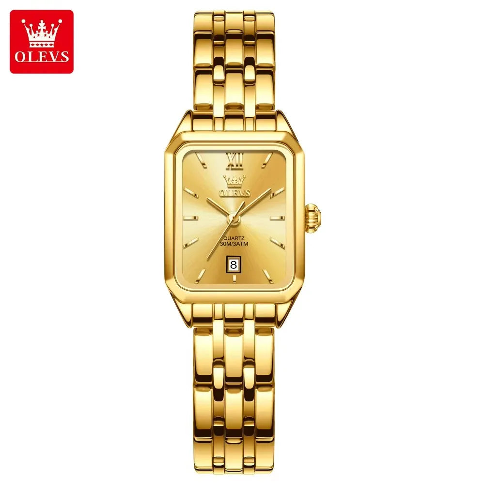 OLEVS 5616 New Waterproof Stainless Steel Ladies Quartz Watches Women Fashion Elegant Square Golden Watch Calendar Wristwatch