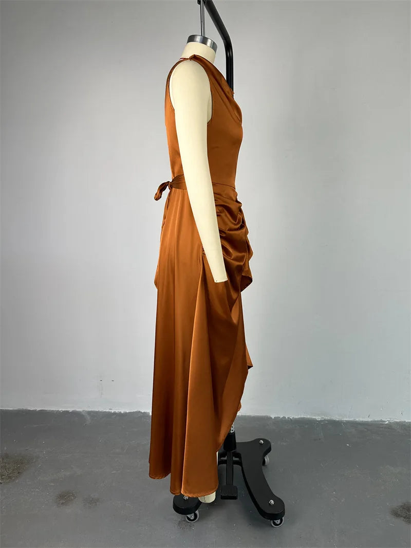2025 Summer New Style Sleeveless Slim Fit Ruffle Edge Mid Length Irregular Elegant Party Dress