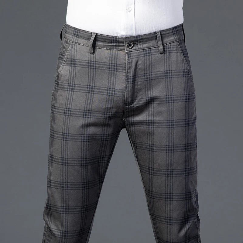 2025 Spring New Men's Plaid Casual Pants Business Fashion Slim Stretch Male Skinny Trousers Brand Clothes 7 Color