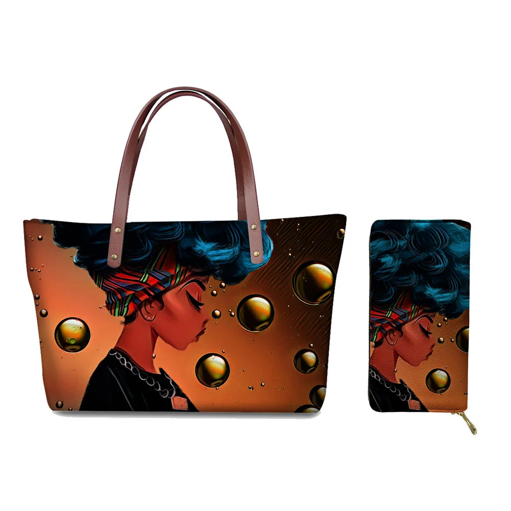 Top Seller Cheap Price Customize Design 2 Pcs Set African Print Women Shoulder Bag Handbag Fancy Beach Handbags for Women Luxury