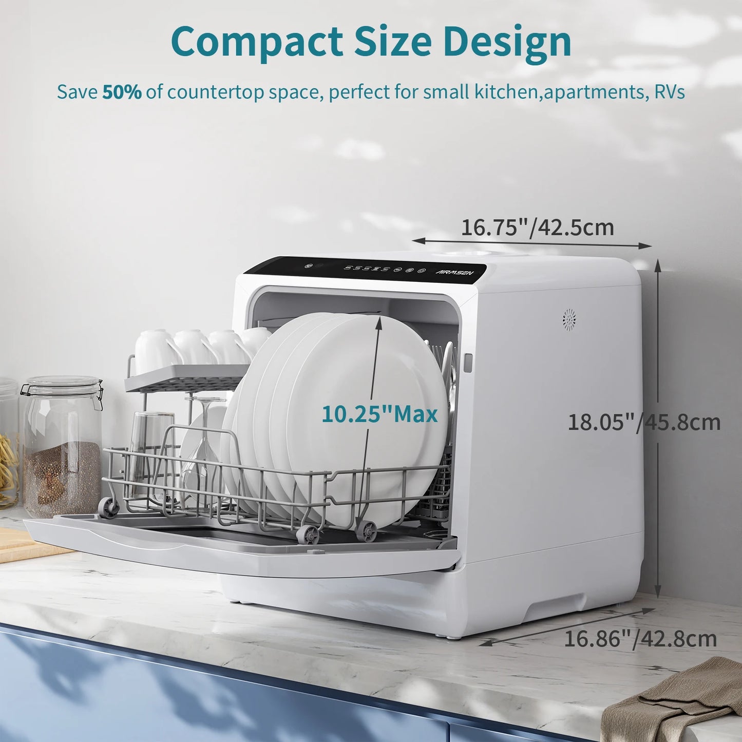Home Smart Countertop Dishwasher, Space Saving Design, Perfect for Small Kitchen, Modern Design