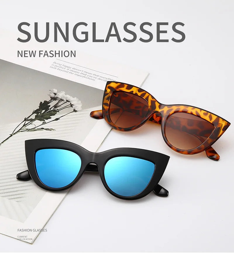 SHAUNA Retro Cat Eye Sunglasses Women UV400 Metal Hinge Fashion Gradient Mirror
