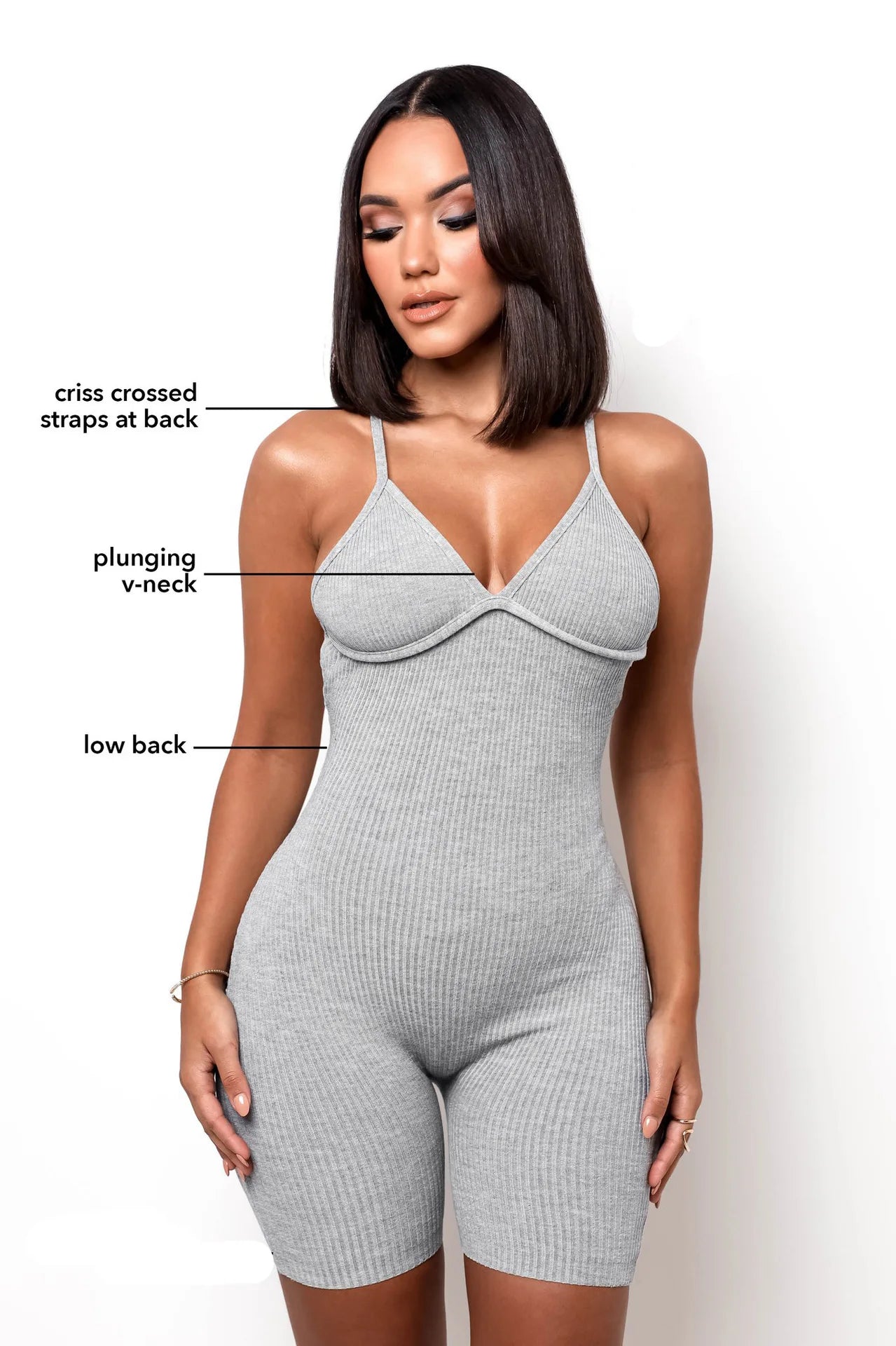 Fashion Bodycon Jumpsuits Sleeveless V Neck Rompers Club Wear Casual Elastic Overalls Ribbed Playsuit for Women