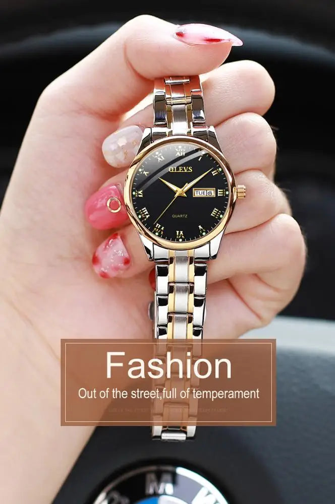 OLEVS Brand Wristwatch Fashion Business Couple Quartz  a Pair  Watch Stainless Steel Waterproof Luminous Watch for Men and Women