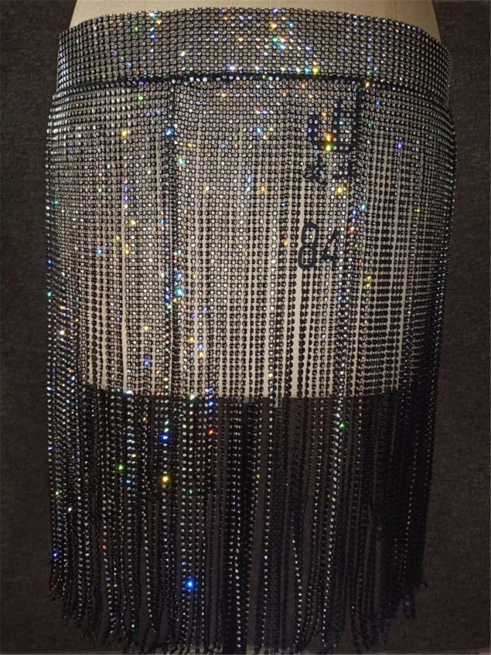 New Black Crystal Tassel Skirt Party Bling Rhinestone Mini Shirt Party Women Skirts