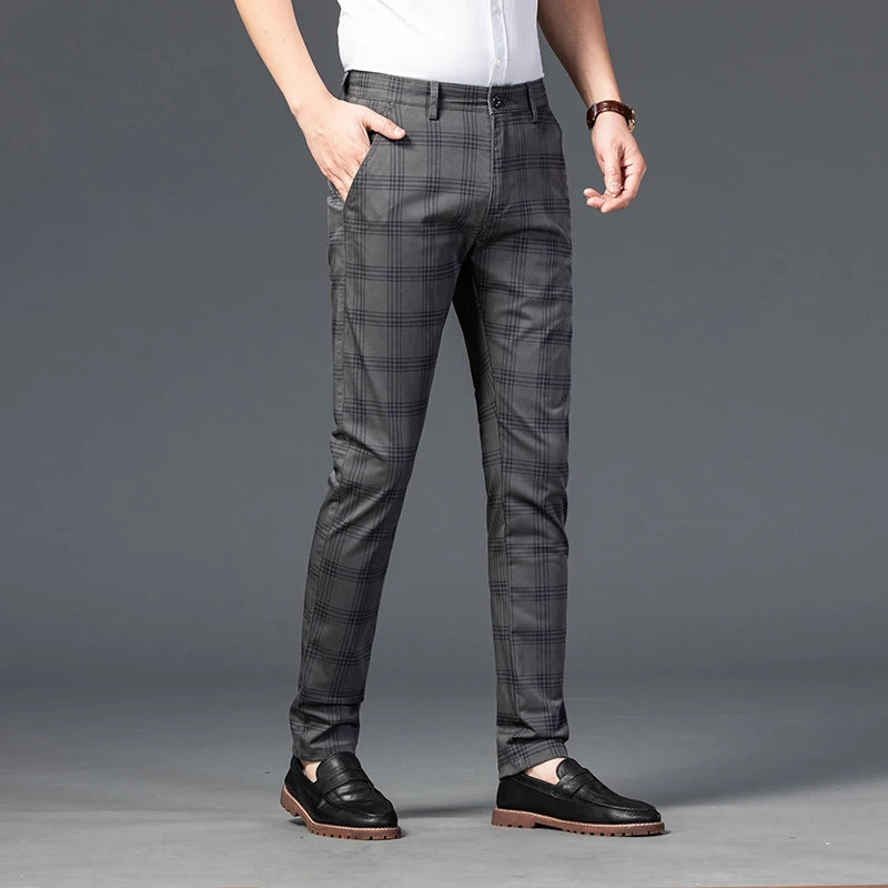2025 Spring New Men's Plaid Casual Pants Business Fashion Slim Stretch Male Skinny Trousers Brand Clothes 7 Color