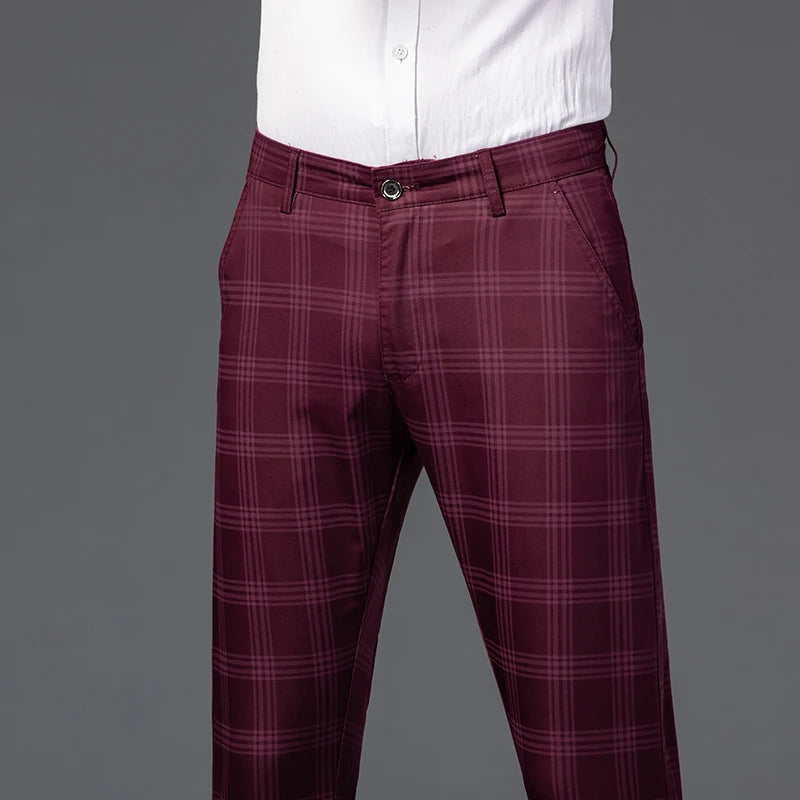 2025 Spring New Men's Plaid Casual Pants Business Fashion Slim Stretch Male Skinny Trousers Brand Clothes 7 Color