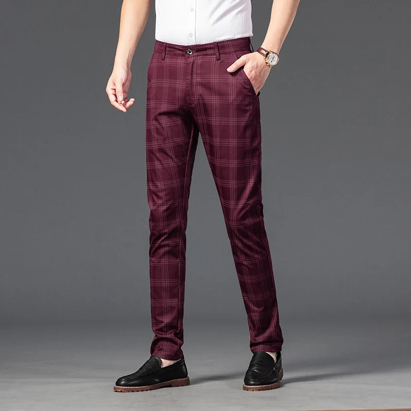 2025 Spring New Men's Plaid Casual Pants Business Fashion Slim Stretch Male Skinny Trousers Brand Clothes 7 Color