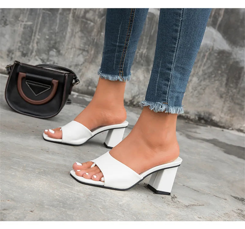 Eilyken Purple Slipper Summer Outdoor Sandal Women Square High Heel Beach Slip On Flip Flop Slides Size 41 42
